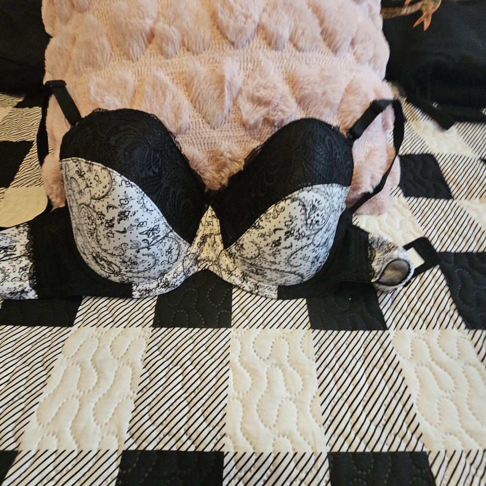 Two Elegant Black and White Lace Bras